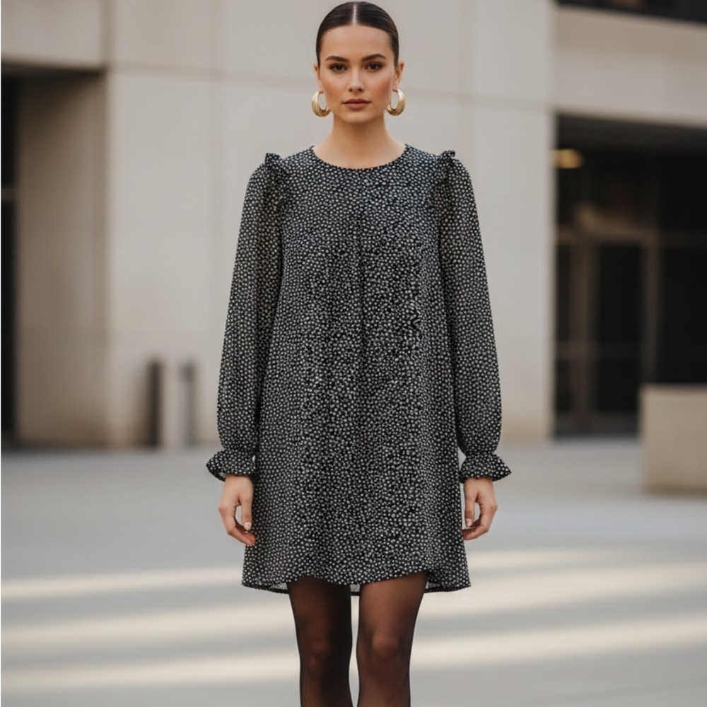 VERY J Heart Pattern Long Sleeve Mini Dress Small - Dark Academia Romantic